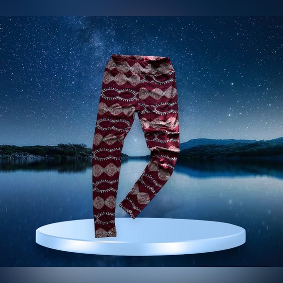 LulaRoe Stamp Leggings OS Red/blue Floral HTF Rare One size Spandex Polyester - Picture 5 of 15